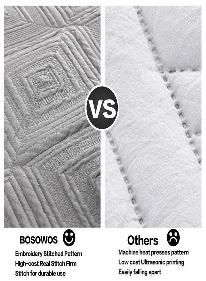 BOSOWOS Pillow Shams Queen Size Set of 2, Ultra Soft Breathable Quilted Pillow Cases 20 x 30 Inches for Sleeping Grey Square Queen 2Packs - Image 2